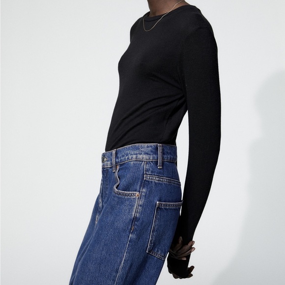 ZARA BLACK LONG SLEEVE T SHIRT - Picture 2 of 7